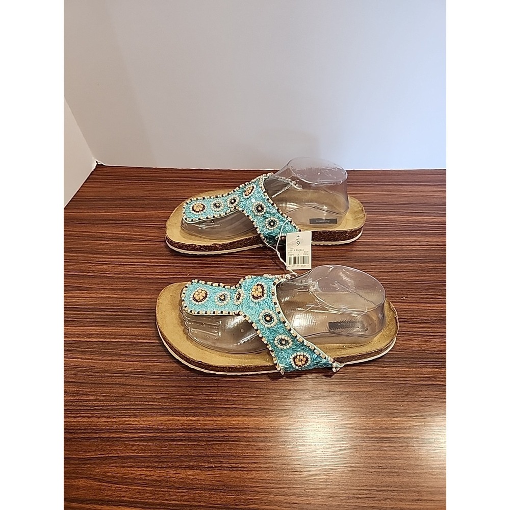 Xhilaration Thalia Womens 9 Turquoise Sequin Thong Slide Sandals - Picture 3 of 5